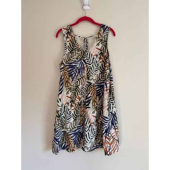 Tahari 100% Linen Tropical Mini Dress Vacation Tunic Palm Frond Print Travel - Picture 3 of 5